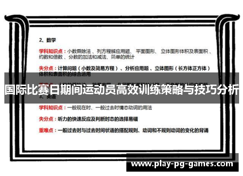 国际比赛日期间运动员高效训练策略与技巧分析